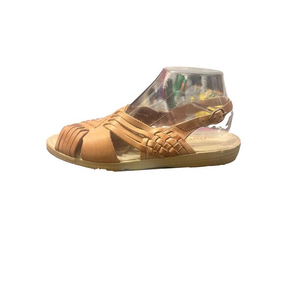 Softspots Tela Leather Huarache Sandals 10 WW Tan Woven Slingback Comfort wide - Picture 4 of 10